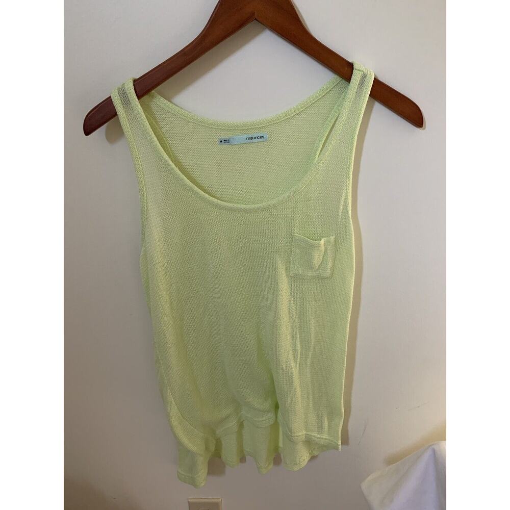 Maurices Womens Size M Sweater Tank Top Shirt Neon Yellow High Low Open Knit